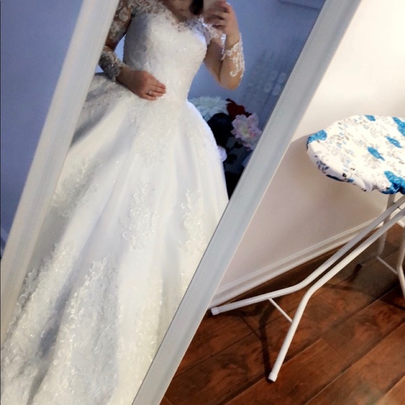 Custom Made Wedding Dress Lace Back Long Tail S M - Picture 5 of 8